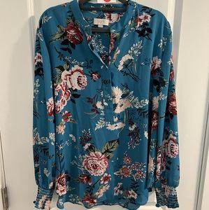 LOFT blouse lovely blue with floral pattern